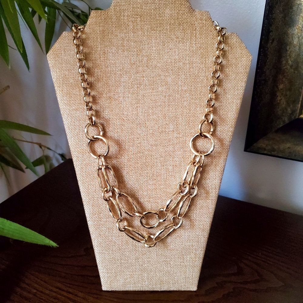 Chicos Gold Dual Layer Link Necklace